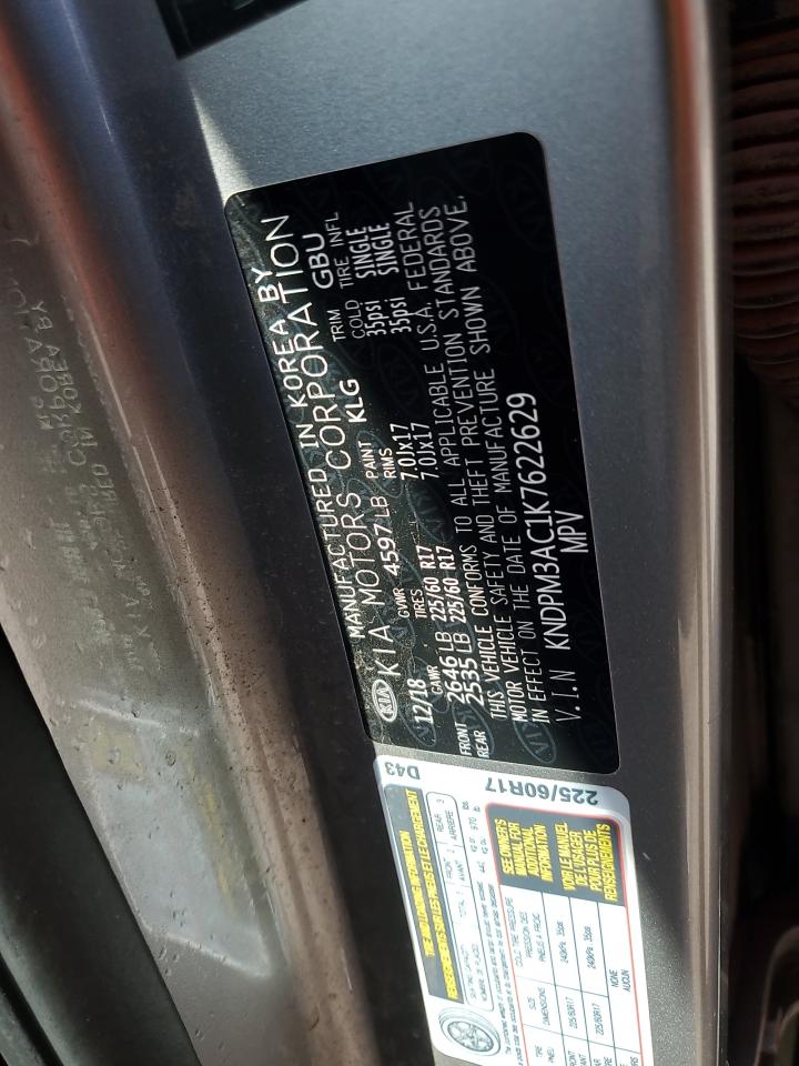 2019 Kia Sportage Lx VIN: KNDPM3AC1K7622629 Lot: 85356235