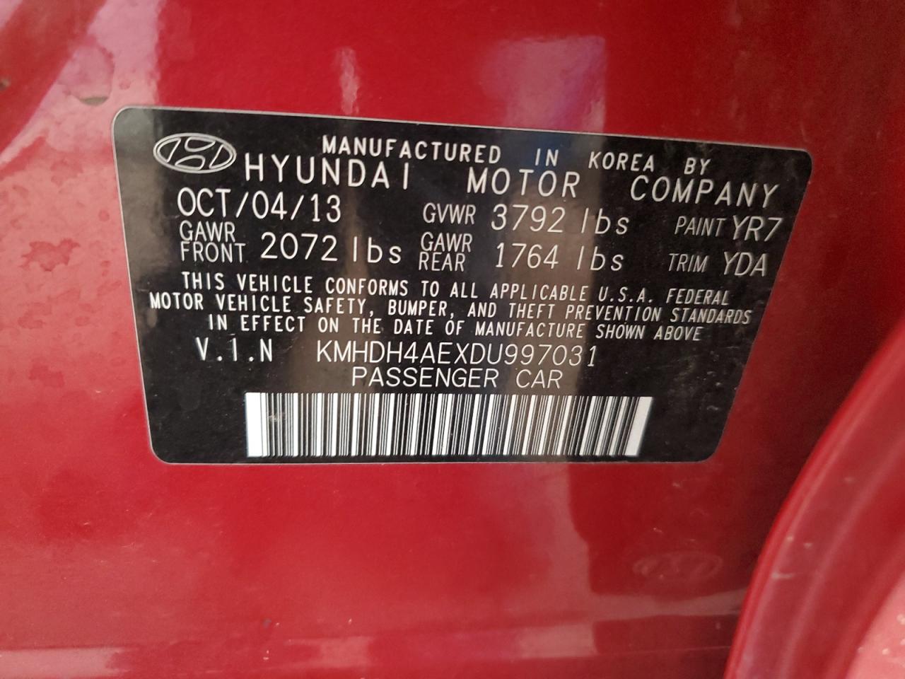 2013 Hyundai Elantra Gls VIN: KMHDH4AEXDU997031 Lot: 82364475