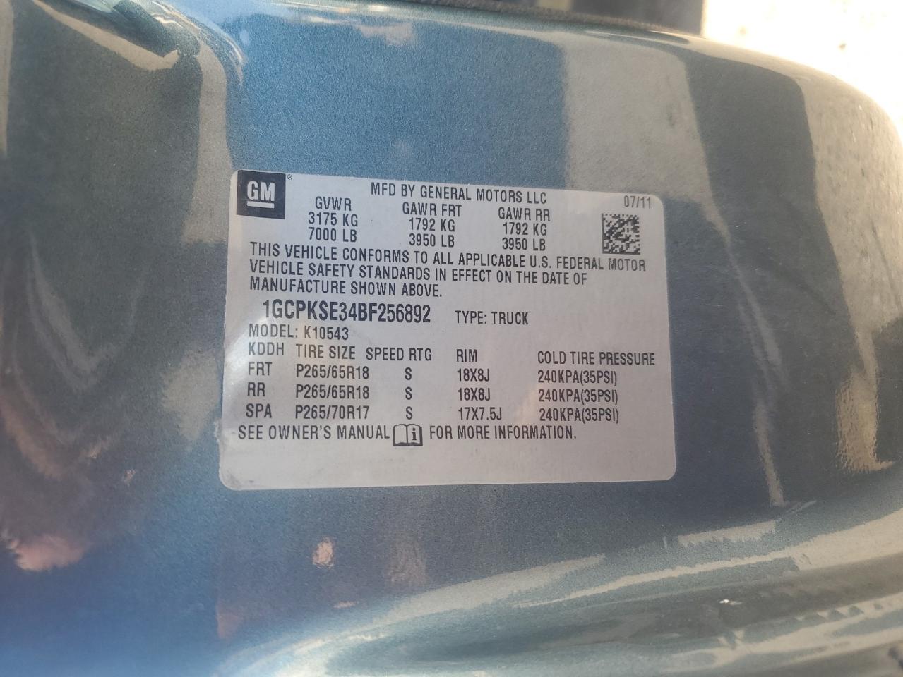 2011 Chevrolet Silverado K1500 Lt VIN: 1GCPKSE34BF256892 Lot: 82320335