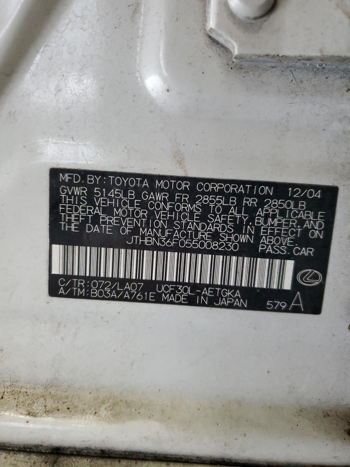 2005 Lexus Ls 430 VIN: JTHBN36F055008230 Lot: 90447995