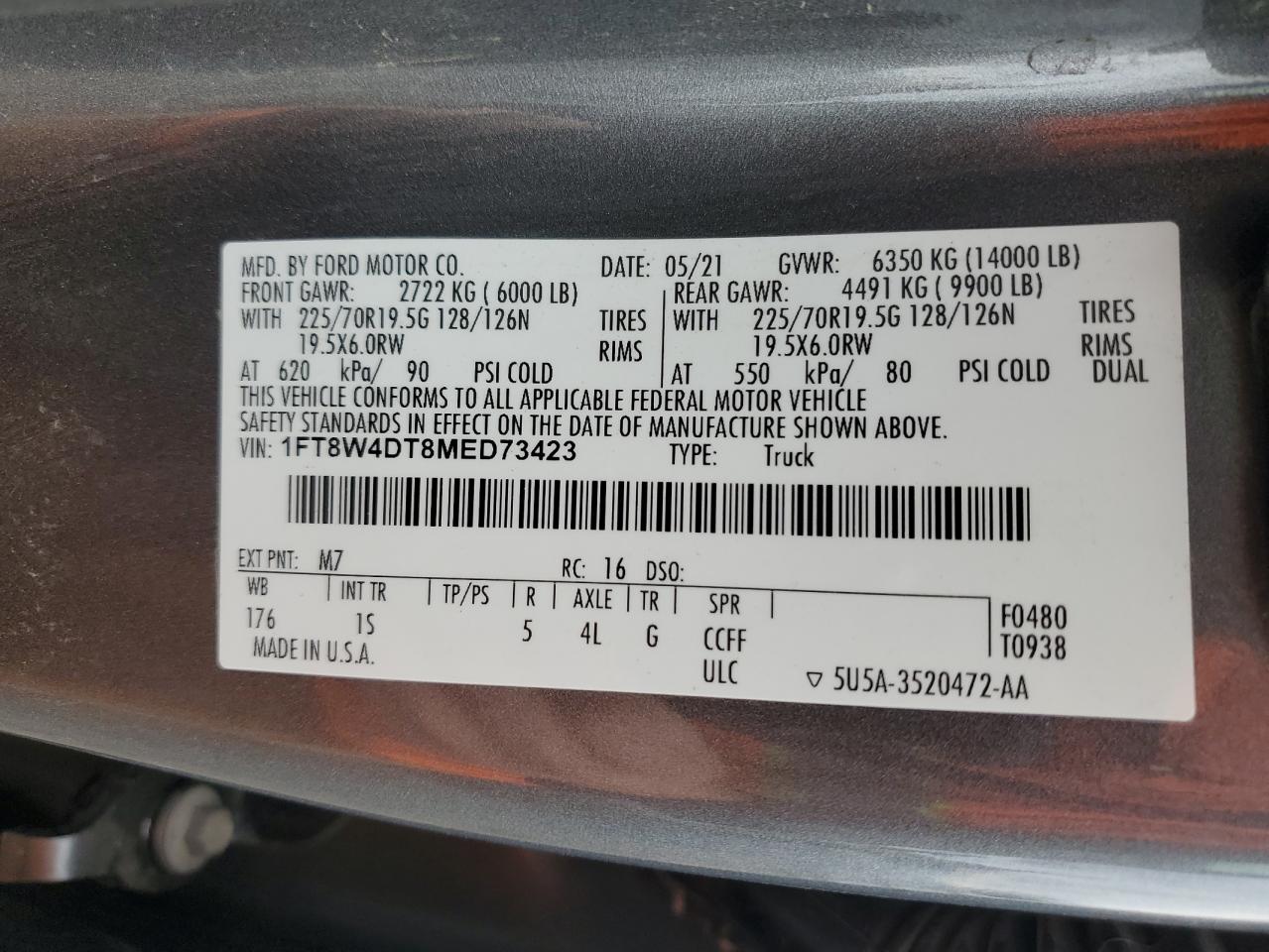 2021 Ford F450 Super Duty VIN: 1FT8W4DT8MED73423 Lot: 81972435