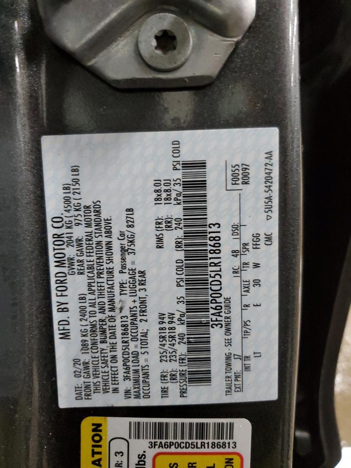 2020 Ford Fusion Sel VIN: 3FA6P0CD5LR186813 Lot: 85907345