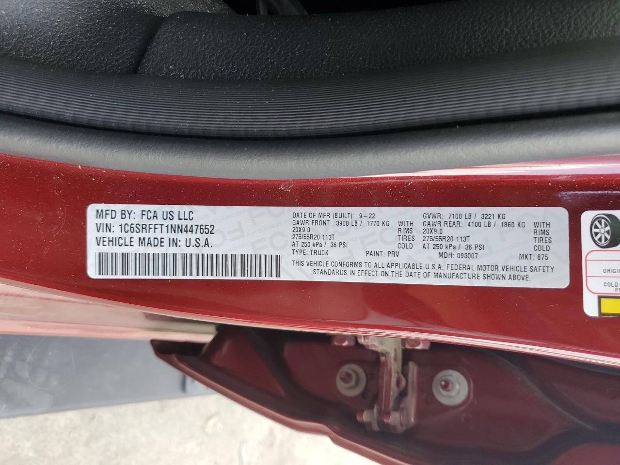 2022 Ram 1500 Big Horn/Lone Star VIN: 1C6SRFFT1NN447652 Lot: 84971085