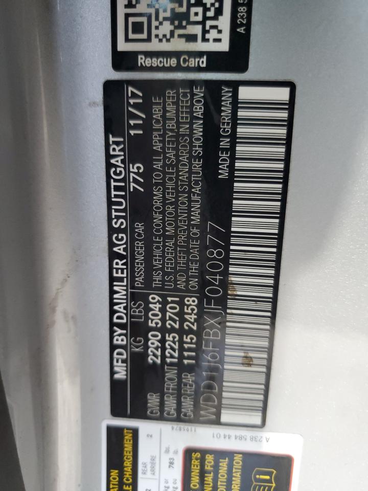 2018 Mercedes-Benz E 400 VIN: WDD1J6FBXJF040877 Lot: 86073595