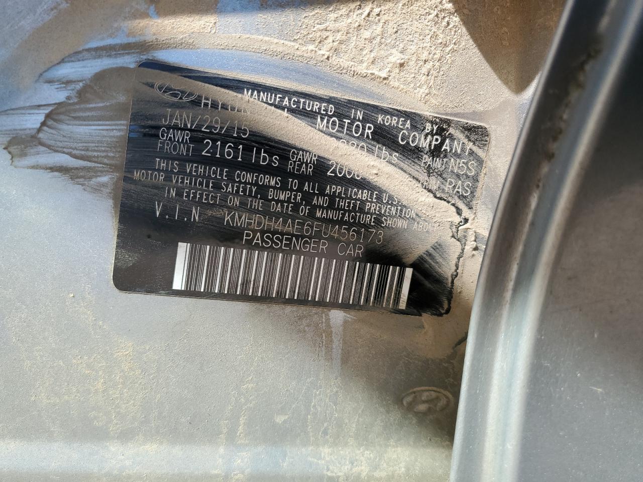 2015 Hyundai Elantra Se VIN: KMHDH4AE6FU456173 Lot: 86329555