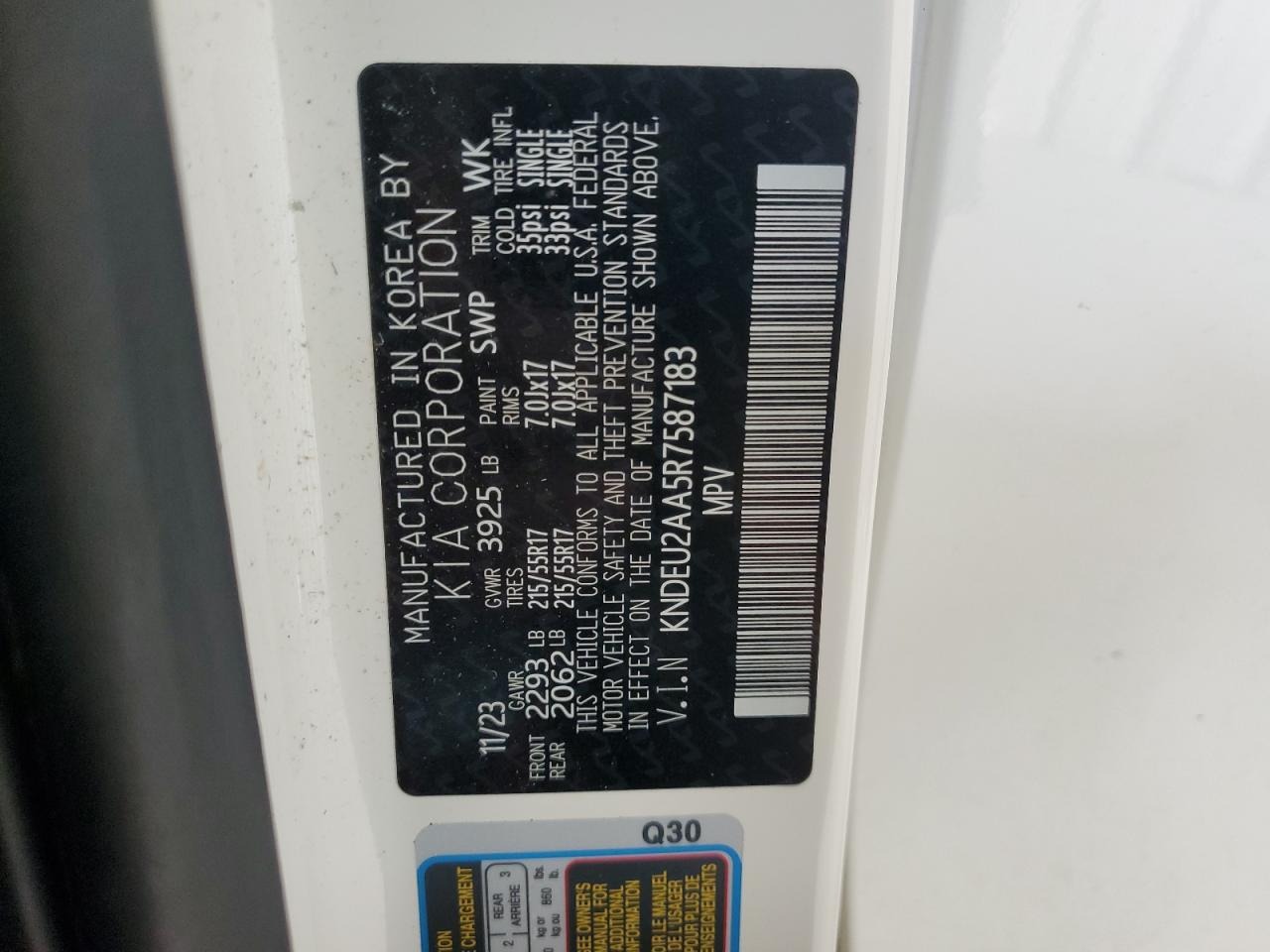 2024 Kia Seltos S VIN: KNDEU2AA5R7587183 Lot: 86240585