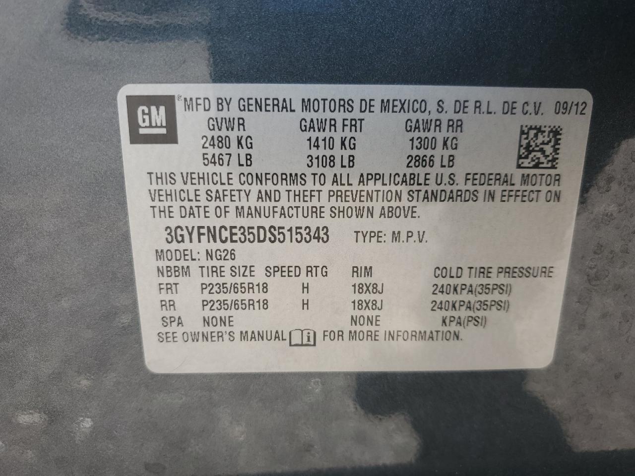 2013 Cadillac Srx Luxury Collection VIN: 3GYFNCE35DS515343 Lot: 81440625