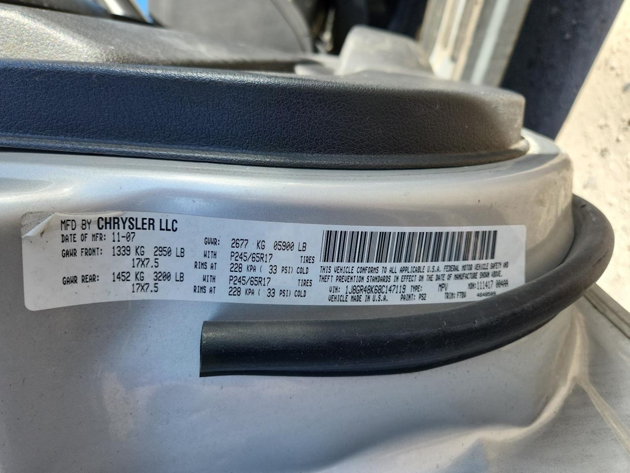 2008 Jeep Grand Cherokee Laredo VIN: 1J8GR48K68C147119 Lot: 84902055