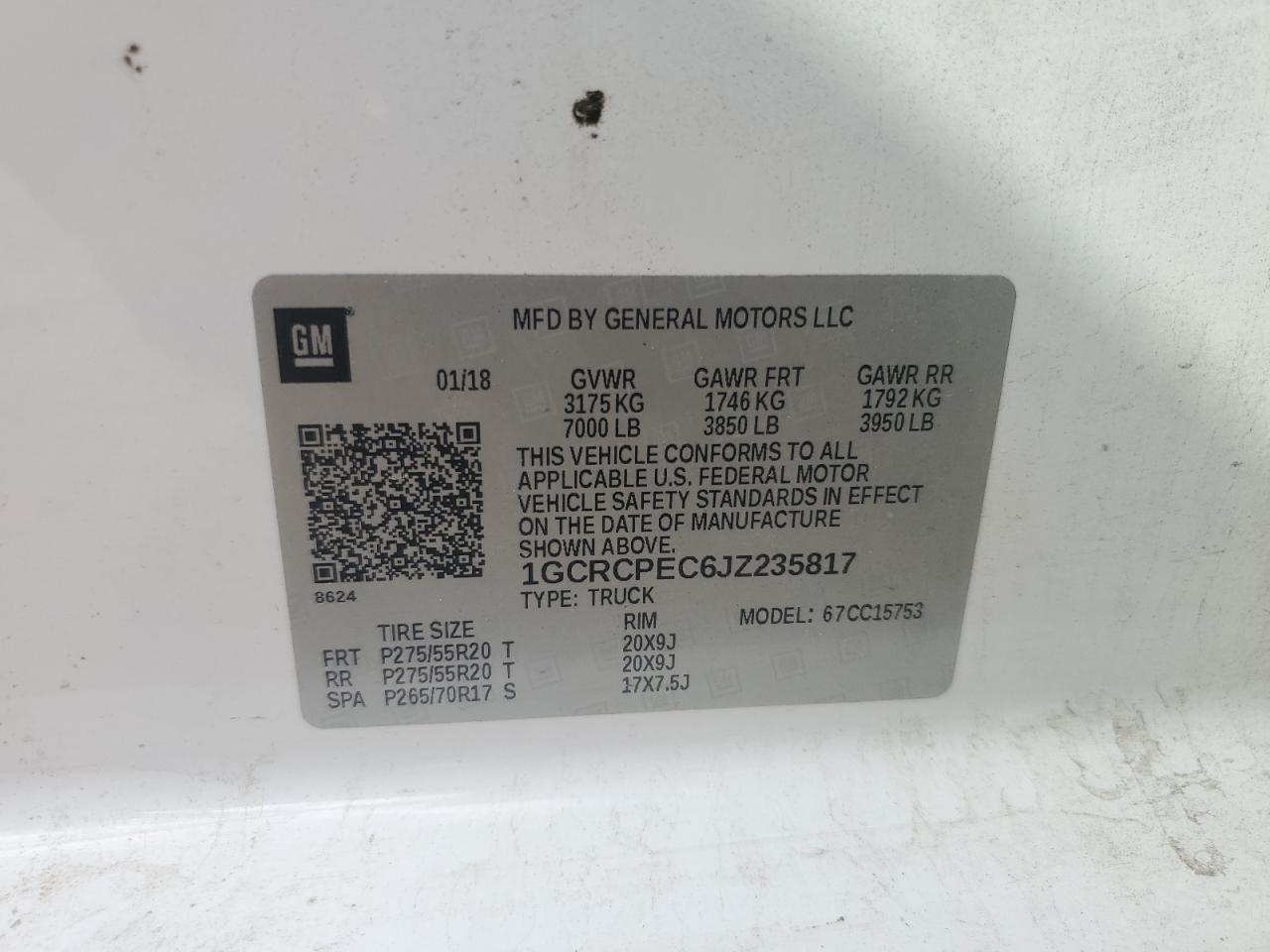 2018 Chevrolet Silverado C1500 Custom VIN: 1GCRCPEC6JZ235817 Lot: 84731545