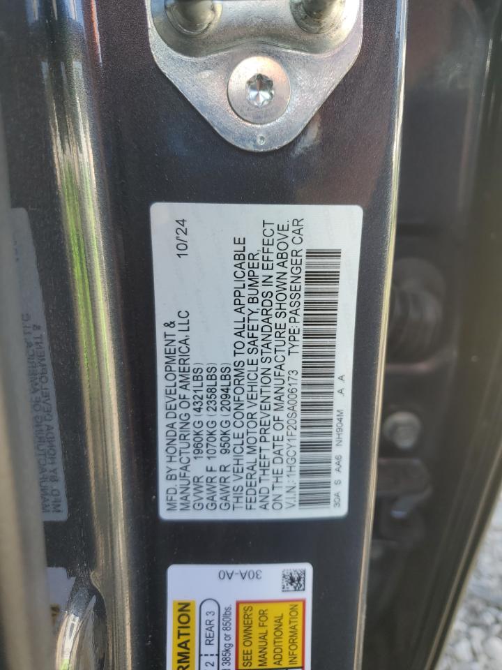 2025 Honda Accord Lx VIN: 1HGCY1F20SA006173 Lot: 85913115