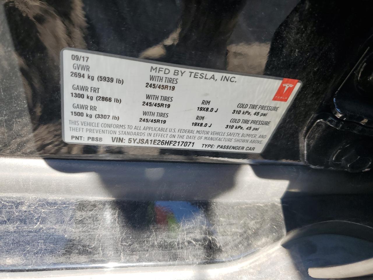 2017 Tesla Model S VIN: 5YJSA1E26HF217071 Lot: 89900225