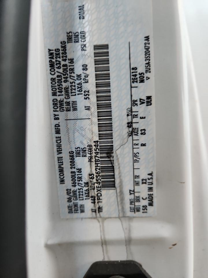 2002 Ford Econoline E450 Super Duty Cutaway Van VIN: 1FDXE45S62HB74544 Lot: 90635905