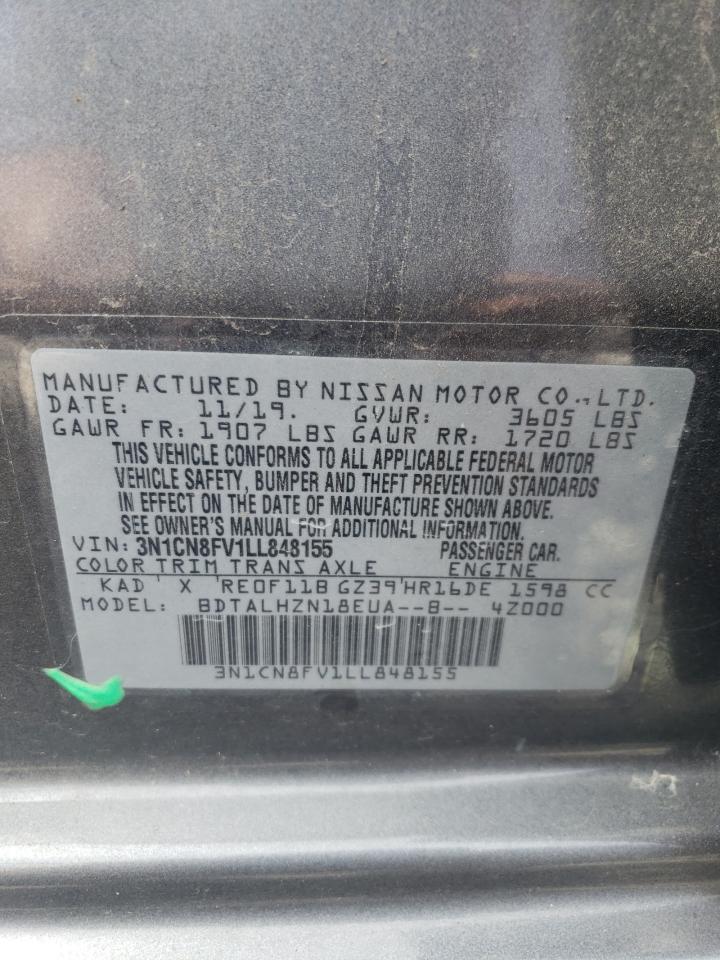 2020 Nissan Versa Sr VIN: 3N1CN8FV1LL848155 Lot: 86081475