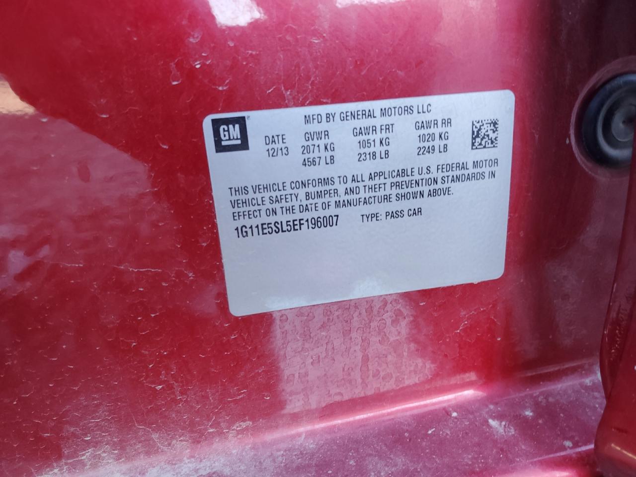 2014 Chevrolet Malibu 2Lt VIN: 1G11E5SL5EF196007 Lot: 85747765