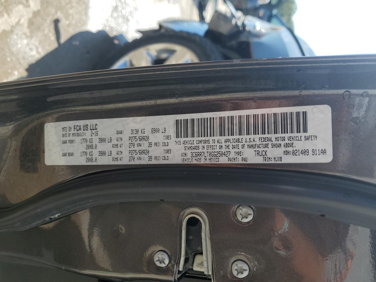 2016 Ram 1500 Slt VIN: 3C6RR7LT0GG250427 Lot: 84613115