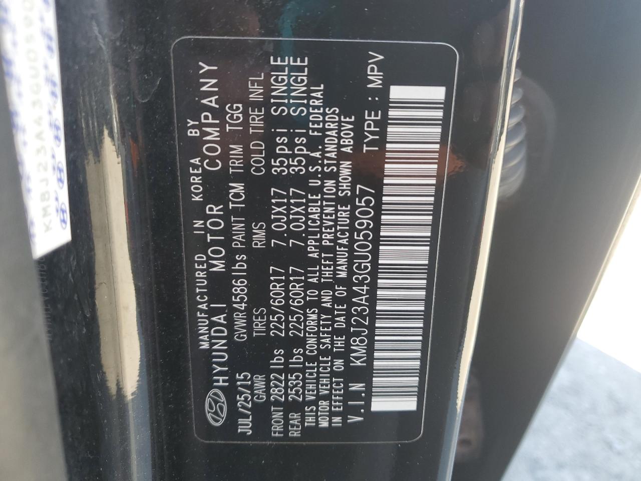 2016 Hyundai Tucson Se VIN: KM8J23A43GU059057 Lot: 85898805
