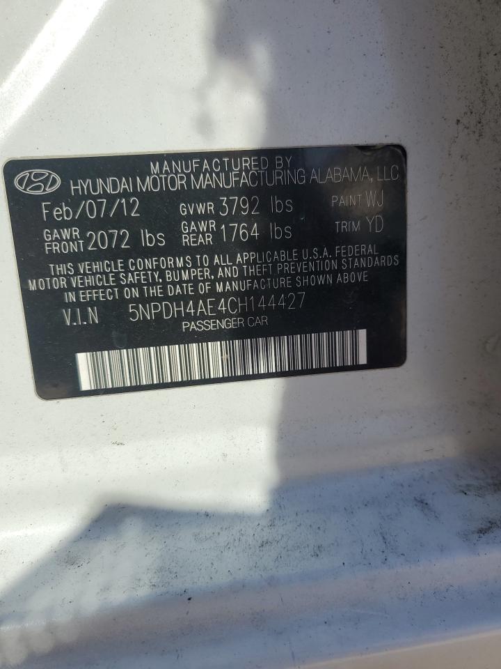 2012 Hyundai Elantra Gls VIN: 5NPDH4AE4CH144427 Lot: 85698945