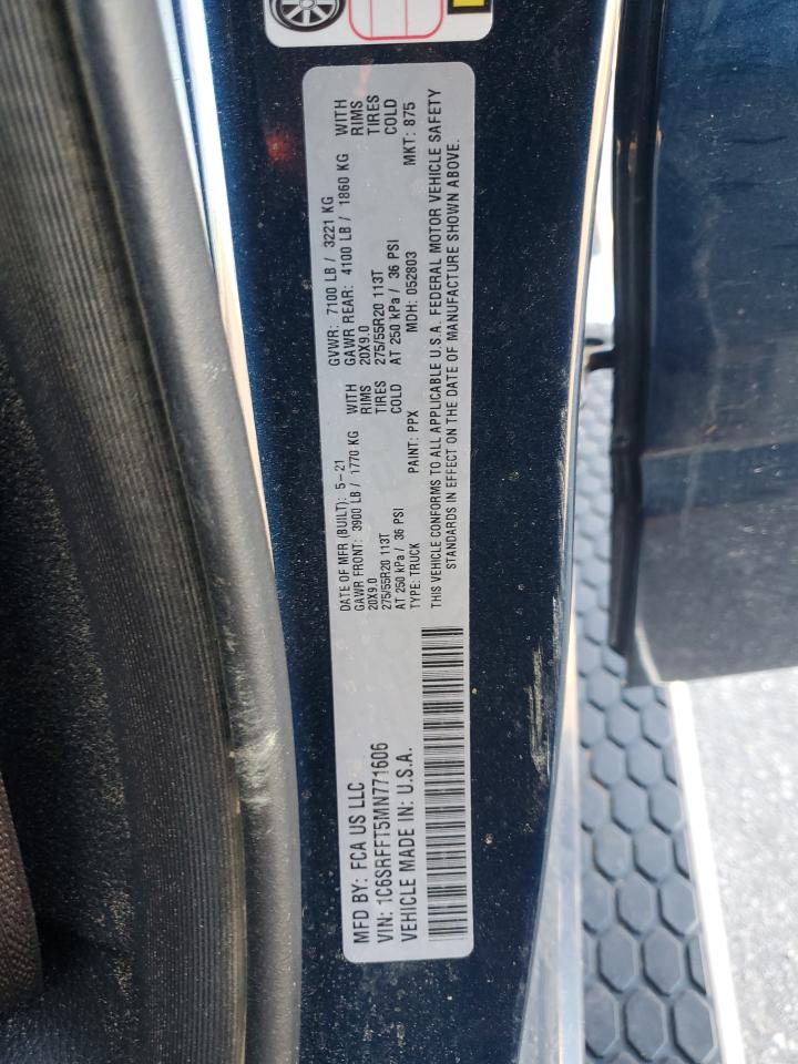 2021 Ram 1500 Big Horn/Lone Star VIN: 1C6SRFFT5MN771606 Lot: 90892305