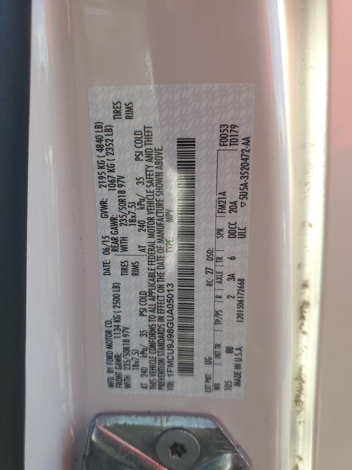 2016 Ford Escape Titanium VIN: 1FMCU9J98GUA05013 Lot: 89621085