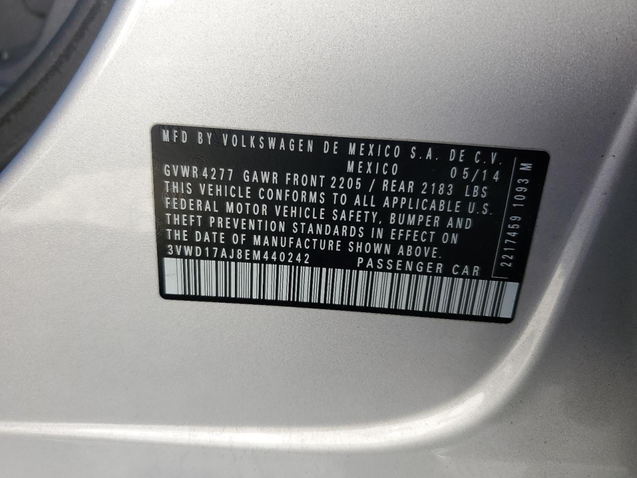2014 Volkswagen Jetta Se VIN: 3VWD17AJ8EM440242 Lot: 82193465