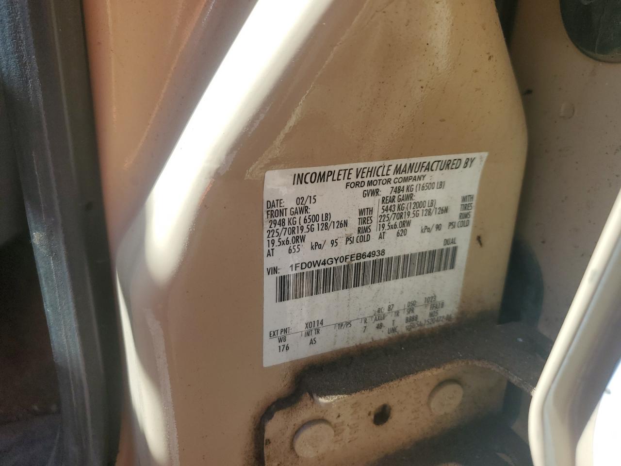 2015 Ford F450 Super Duty VIN: 1FD0W4GY0FEB64938 Lot: 86523815