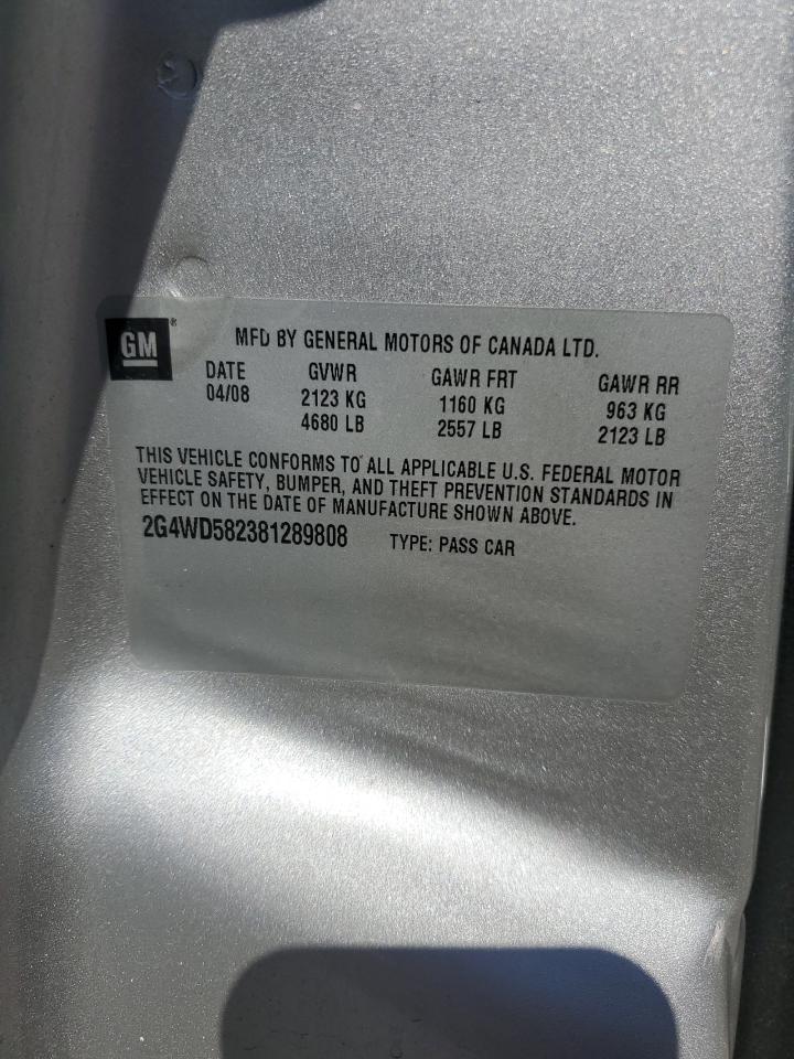 2008 Buick Lacrosse Cxl VIN: 2G4WD582381289808 Lot: 81986835