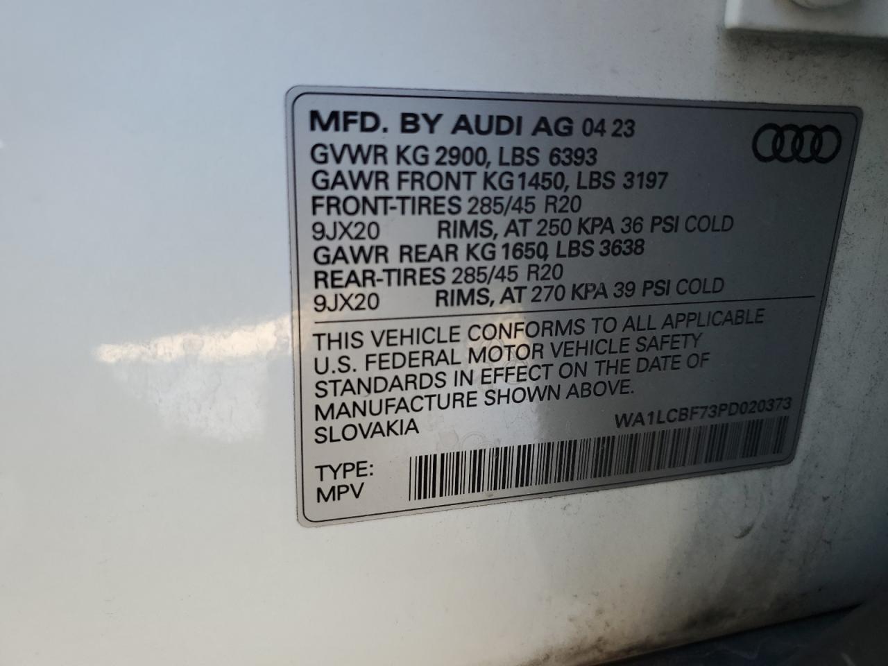 2023 Audi Q7 Premium Plus VIN: WA1LCBF73PD020373 Lot: 84523885