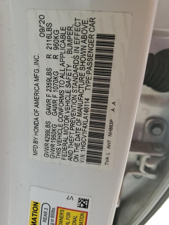 2020 Honda Accord Ex VIN: 1HGCV1F4XLA146114 Lot: 85896385