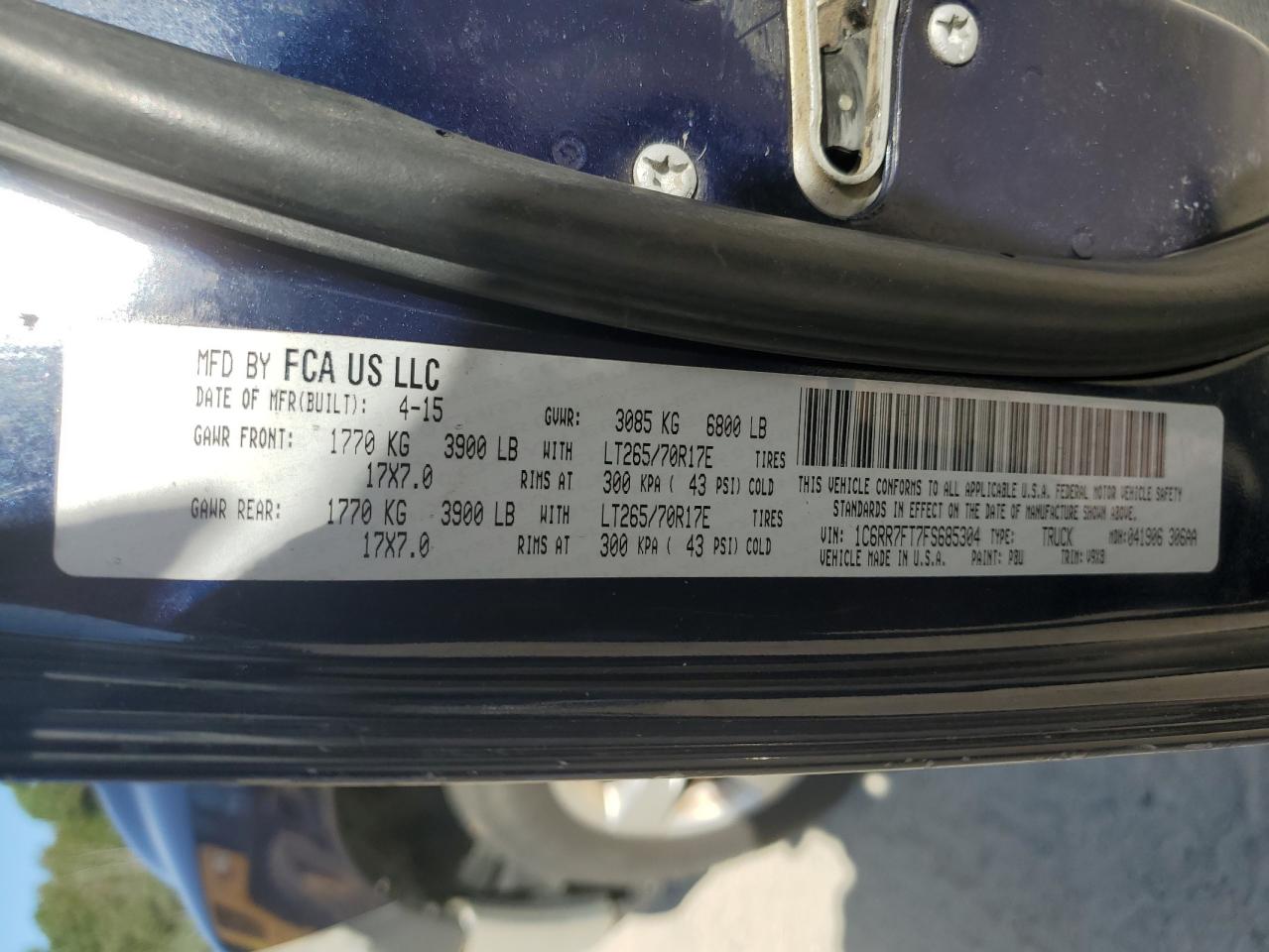 2015 Ram 1500 St VIN: 1C6RR7FT7FS685304 Lot: 84649735