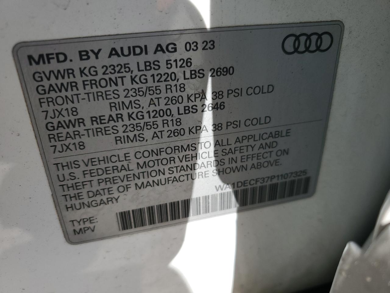 2023 Audi Q3 Premium S Line 45 VIN: WA1DECF37P1107325 Lot: 89834275