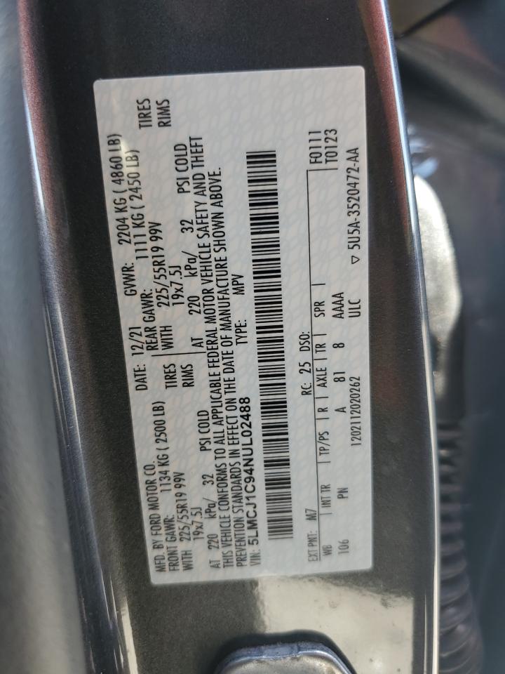 2022 Lincoln Corsair VIN: 5LMCJ1C94NUL02488 Lot: 90021845