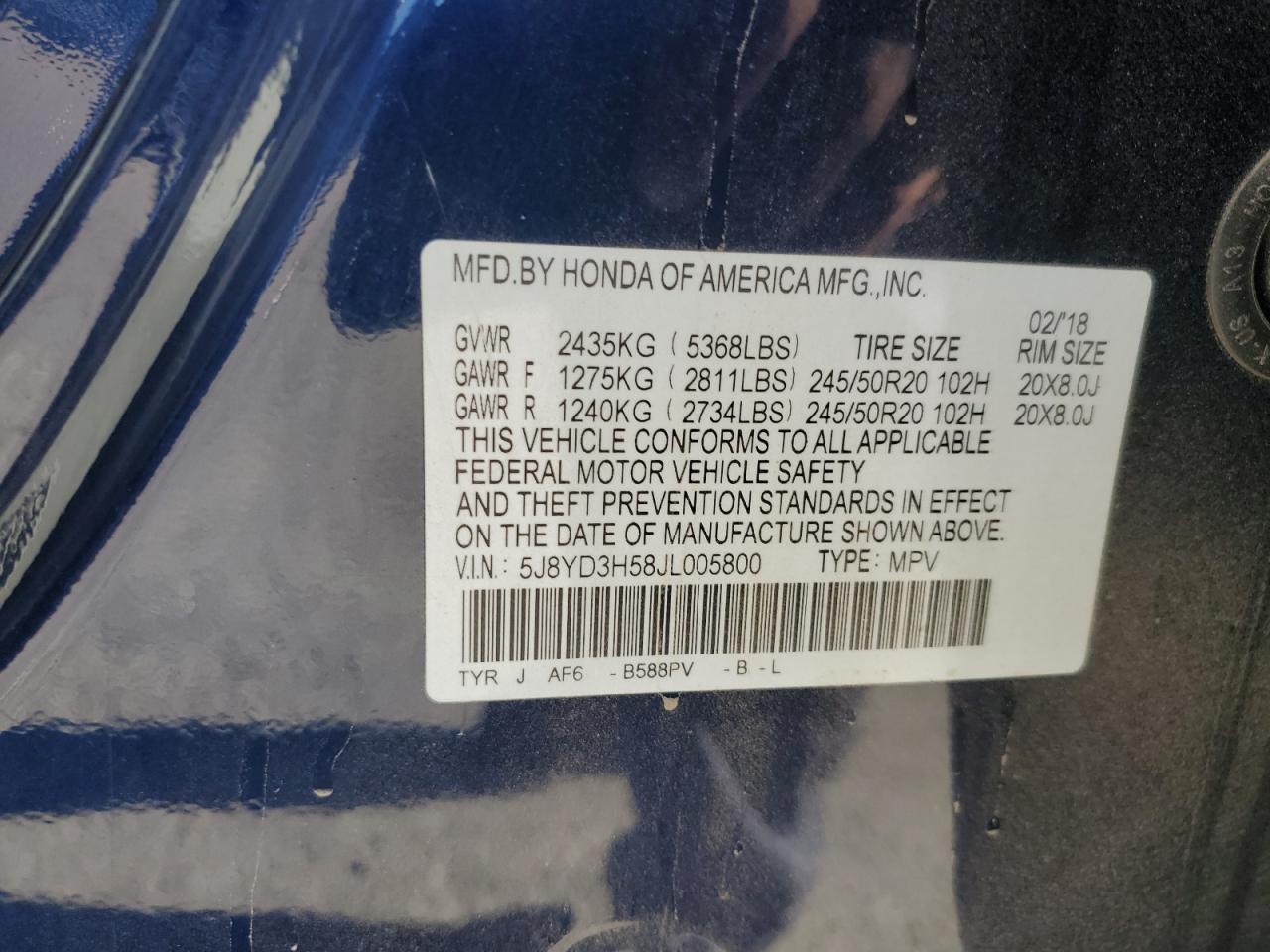 2018 Acura Mdx Technology VIN: 5J8YD3H58JL005800 Lot: 87089965