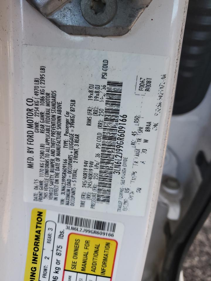 2016 Lincoln Mkz VIN: 3LN6L2J99GR609166 Lot: 89547715