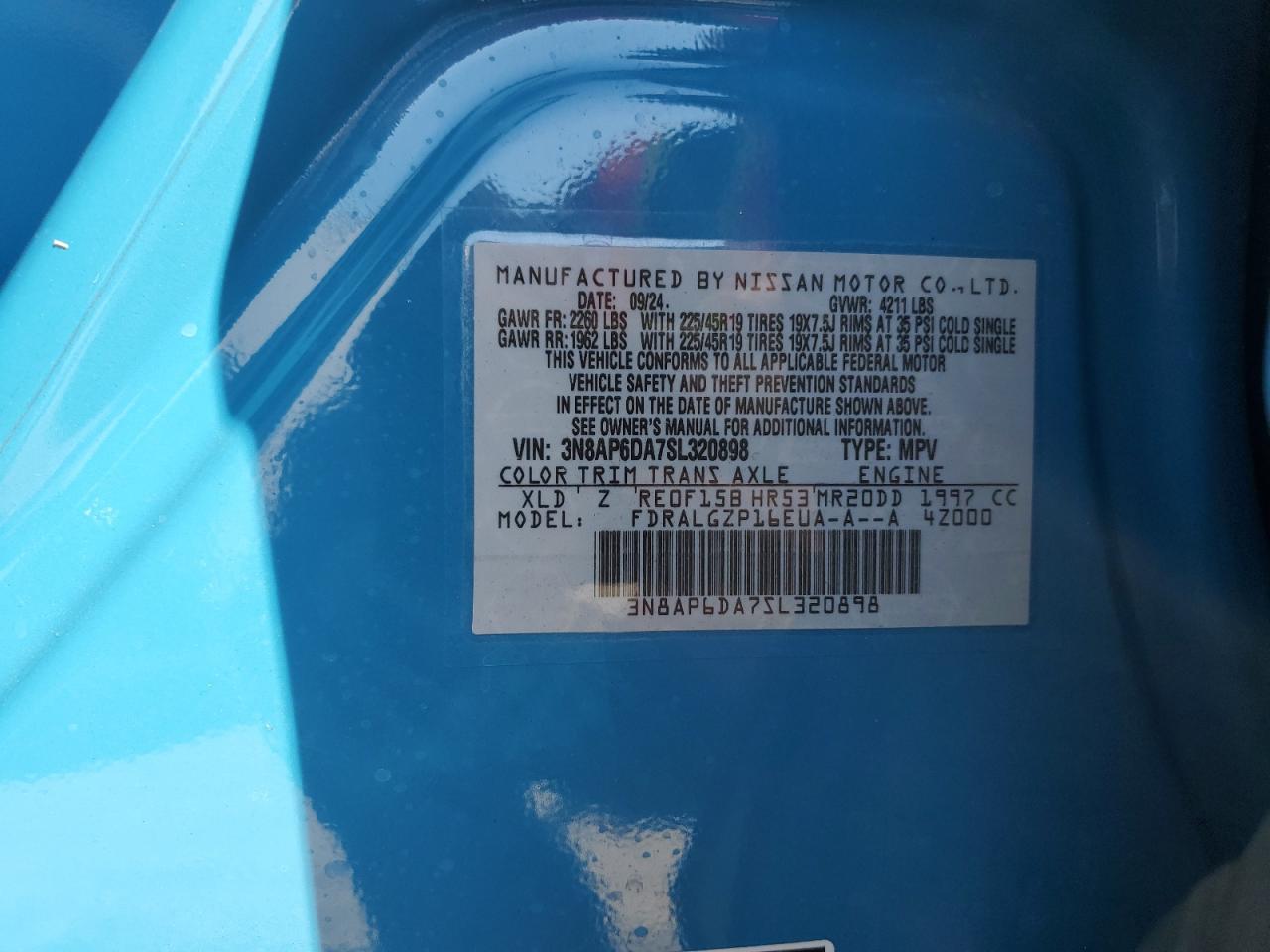 2025 Nissan Kicks Sr VIN: 3N8AP6DA7SL320898 Lot: 84967565