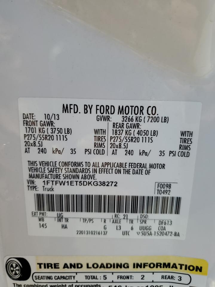 2013 Ford F150 Supercrew VIN: 1FTFW1ET5DKG38272 Lot: 86686075