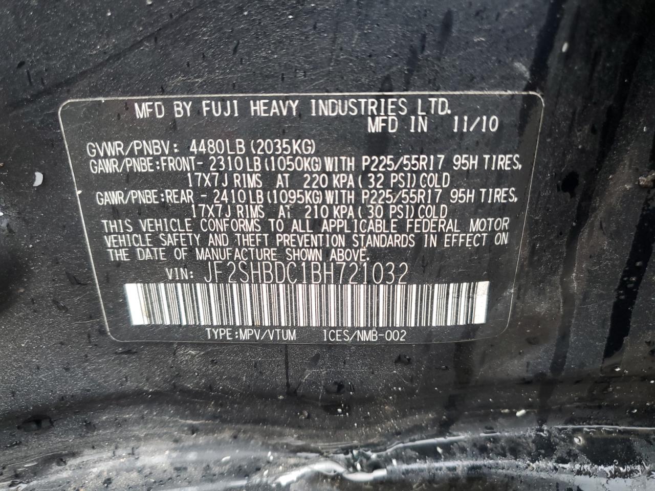 2011 Subaru Forester 2.5X Premium VIN: JF2SHBDC1BH721032 Lot: 84360615