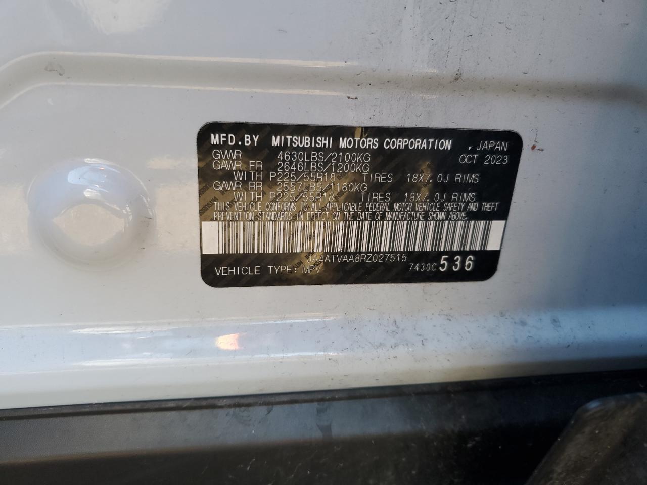 2024 Mitsubishi Eclipse Cross Le VIN: JA4ATVAA8RZ027515 Lot: 87115375