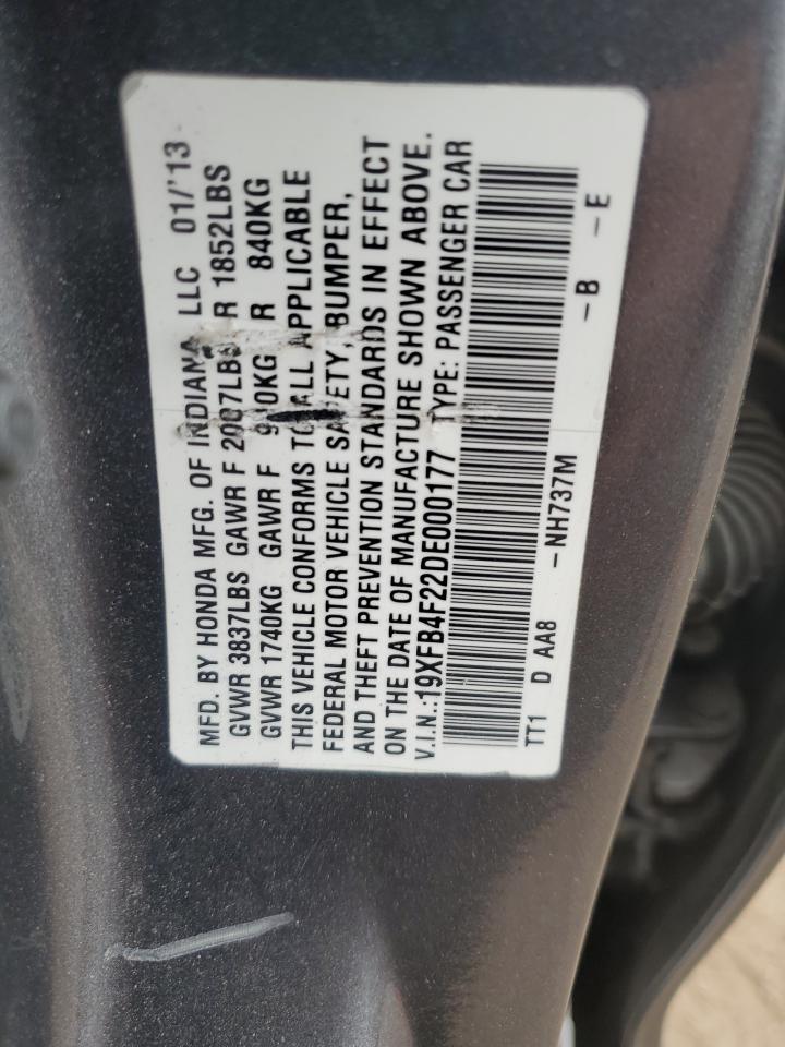 2013 Honda Civic Hybrid VIN: 19XFB4F22DE000177 Lot: 82184615