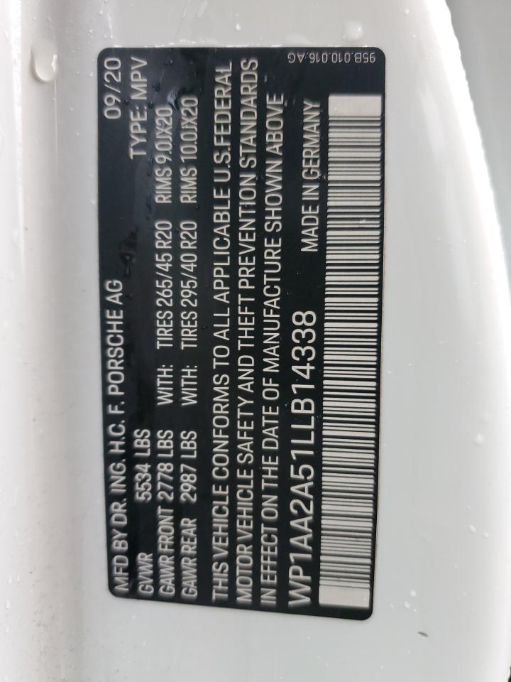 2020 Porsche Macan VIN: WP1AA2A51LLB14338 Lot: 90306075