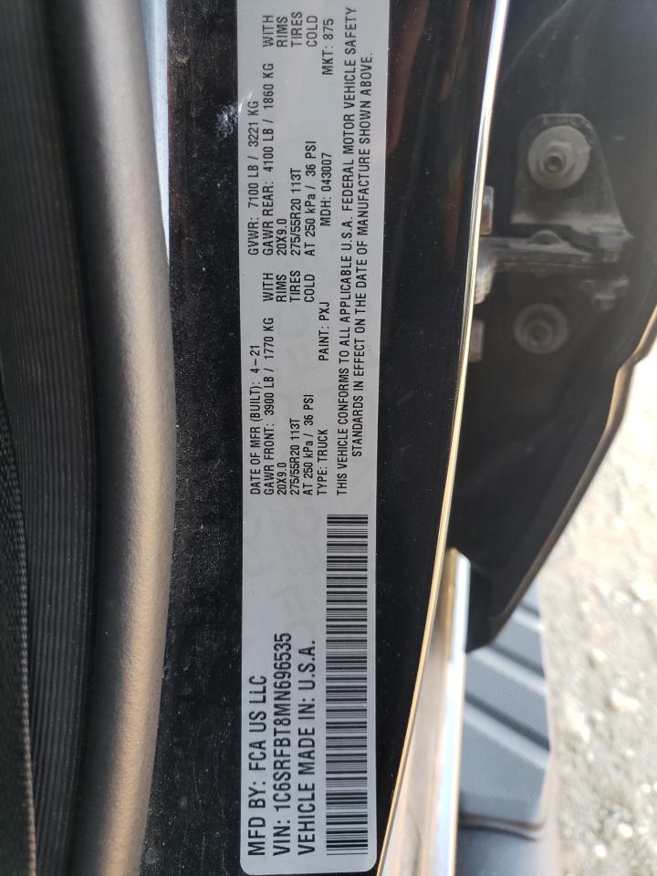 2021 Ram 1500 Big Horn/Lone Star VIN: 1C6SRFBT8MN696535 Lot: 81989255