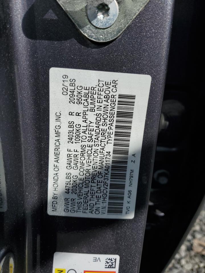 2019 Honda Accord Sport VIN: 1HGCV2F37KA011734 Lot: 85298615