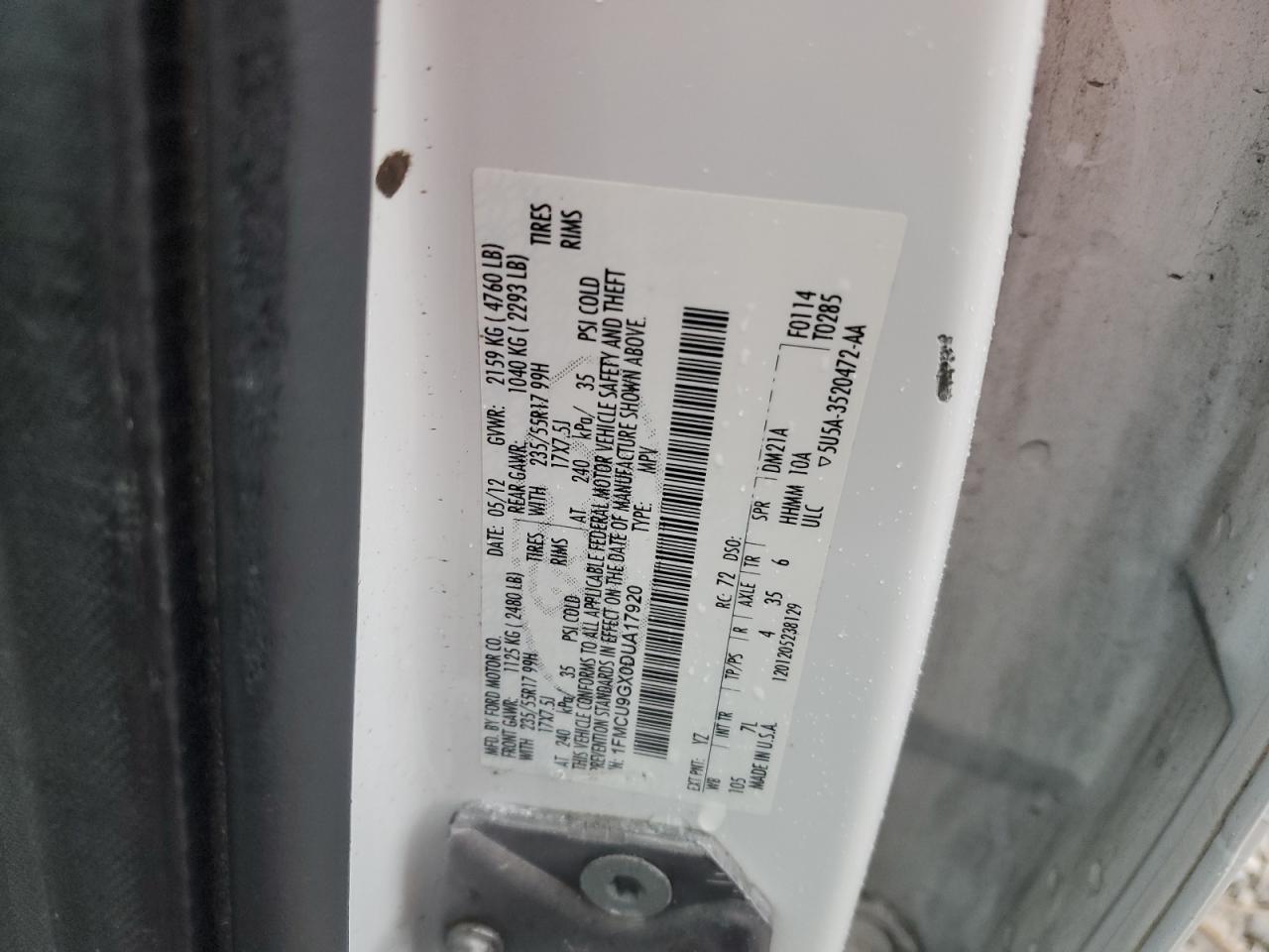 2013 Ford Escape Se VIN: 1FMCU9GX0DUA17920 Lot: 90242065