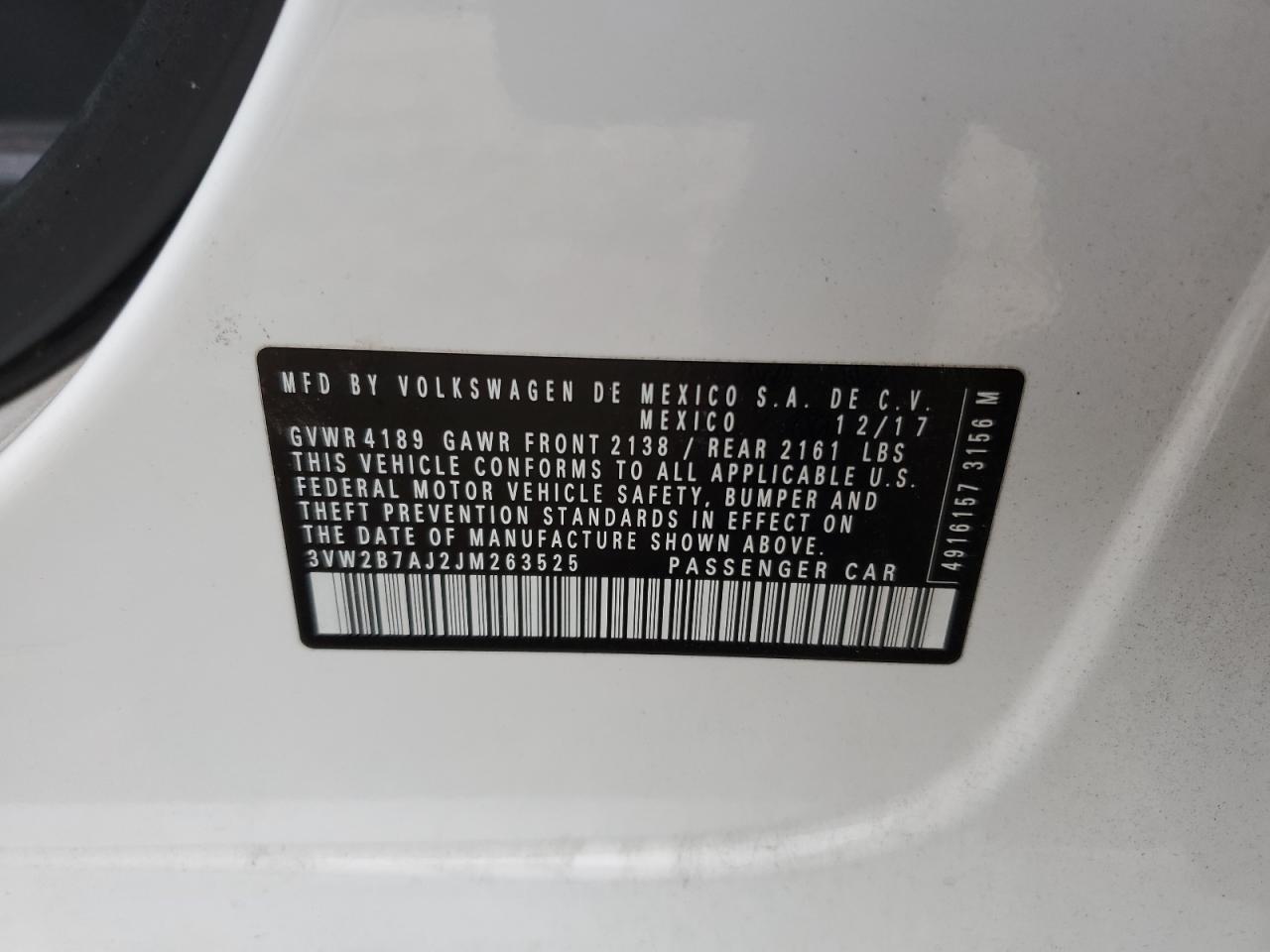 2018 Volkswagen Jetta S VIN: 3VW2B7AJ2JM263525 Lot: 82379465