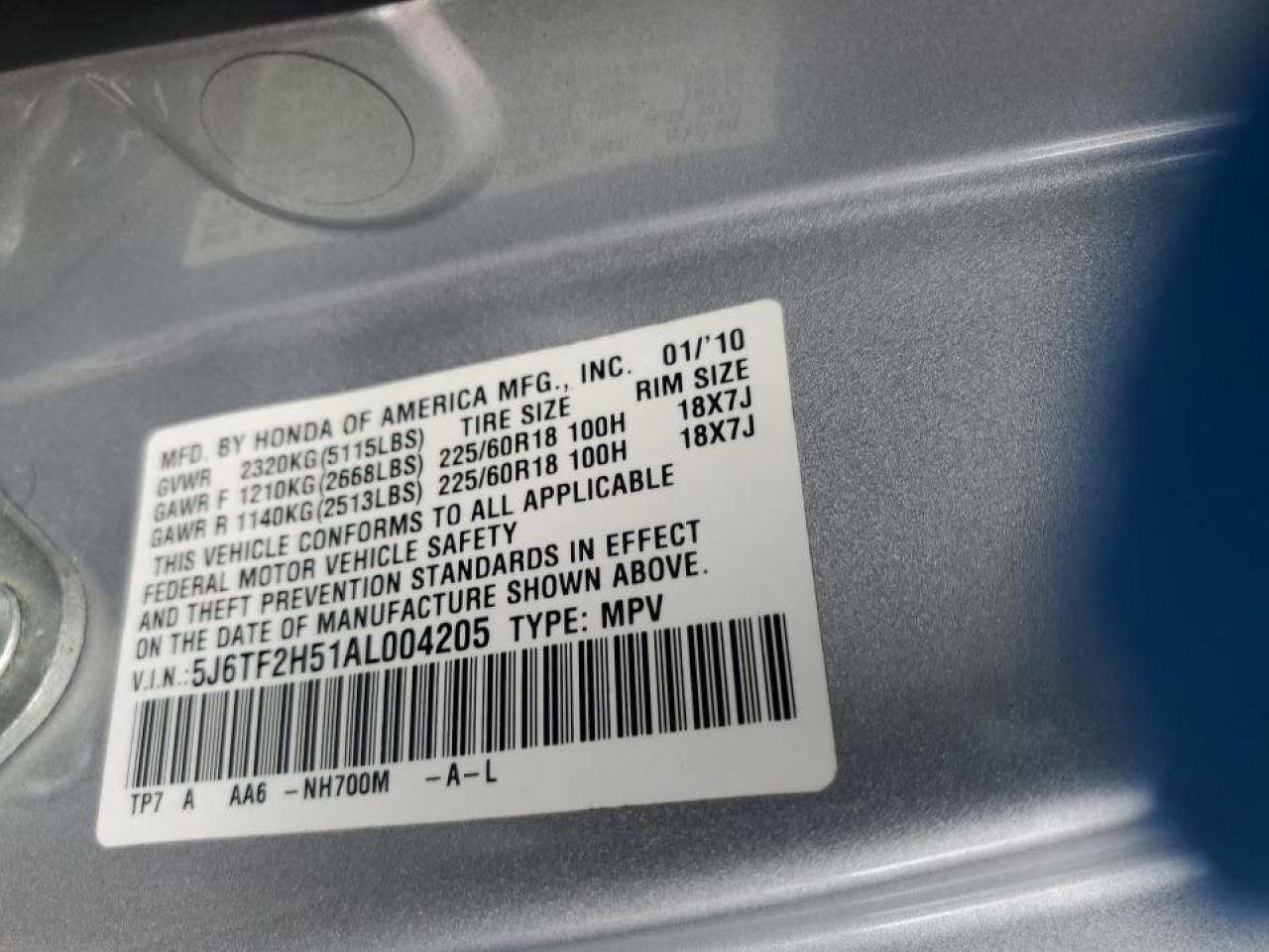 2010 Honda Accord Crosstour Exl VIN: 5J6TF2H51AL004205 Lot: 85368725