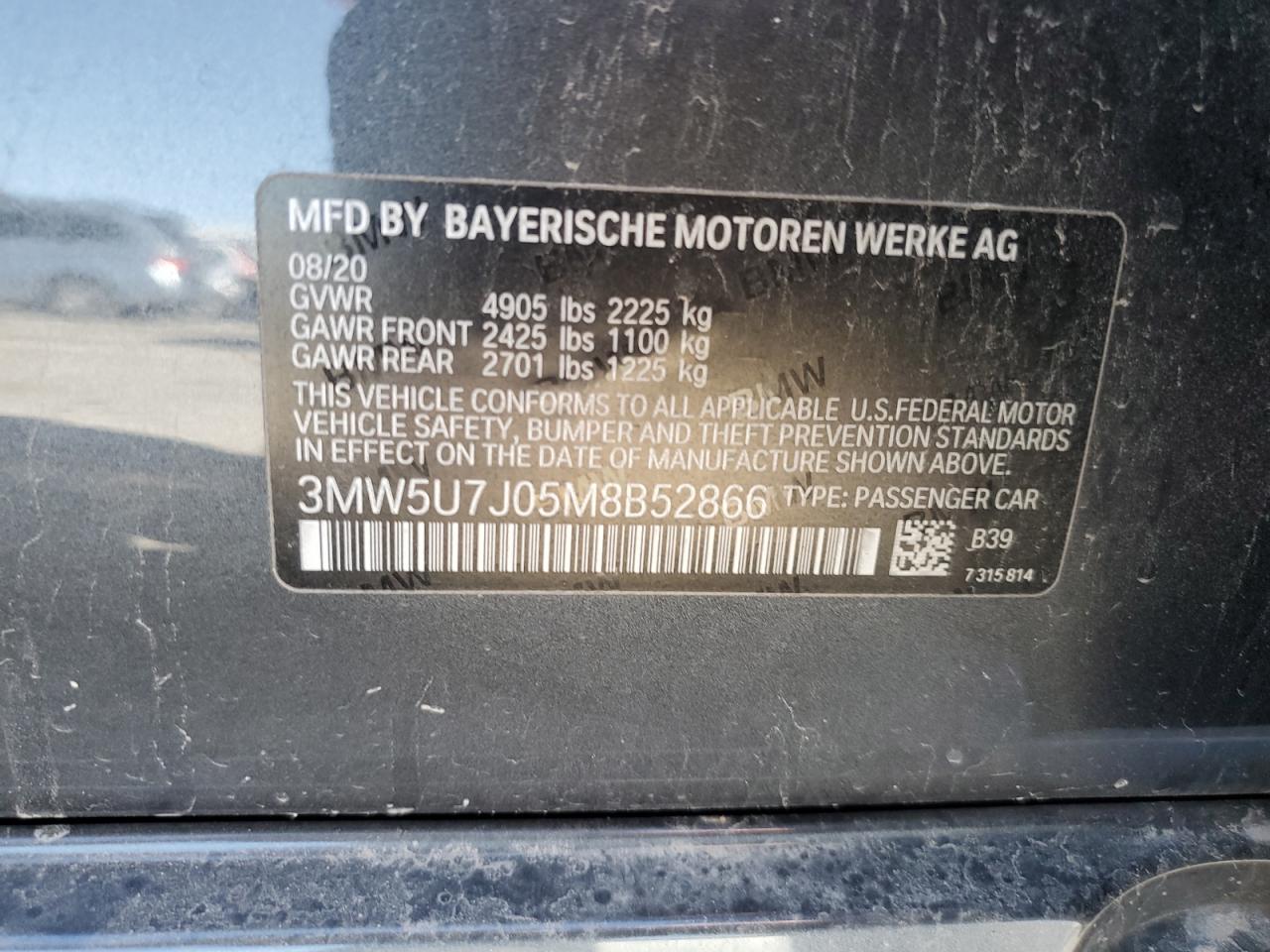 2021 BMW M340I VIN: 3MW5U7J05M8B52866 Lot: 86192445