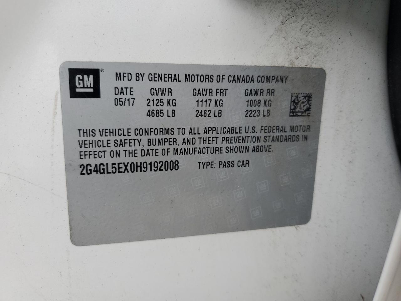 2017 Buick Regal Sport Touring VIN: 2G4GL5EX0H9192008 Lot: 90273925