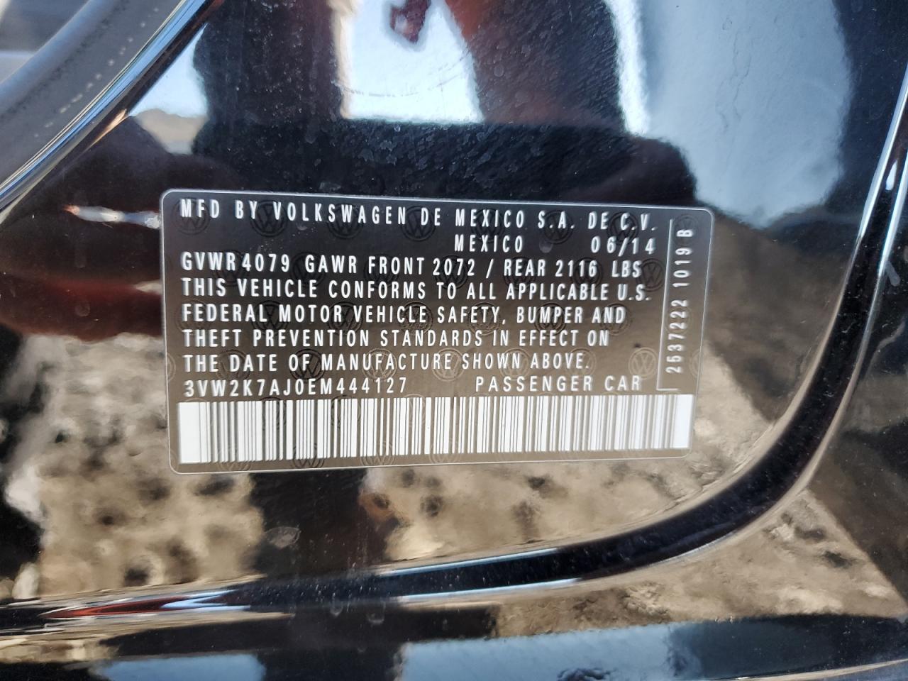 2014 Volkswagen Jetta Base VIN: 3VW2K7AJ0EM444127 Lot: 84723975