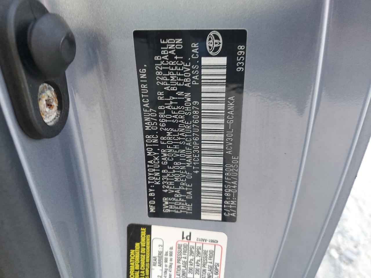 2007 Toyota Camry Solara Se VIN: 4T1CE30P67U760879 Lot: 87432465