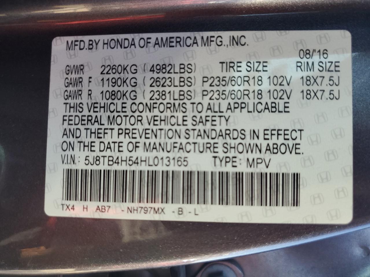 2017 Acura Rdx Technology VIN: 5J8TB4H54HL013165 Lot: 86253125