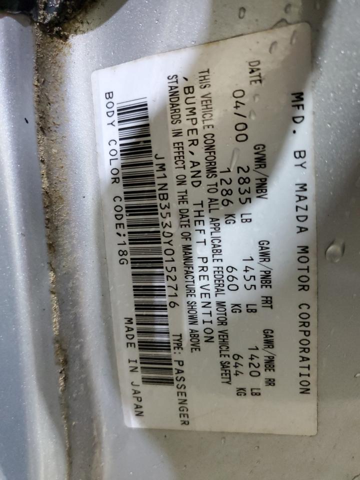 2000 Mazda Mx-5 Miata Base VIN: JM1NB3530Y0152716 Lot: 89838725